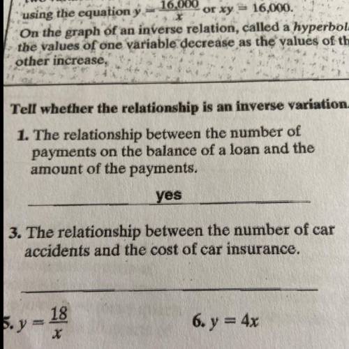 Tell whether the relationship is an inverse variation