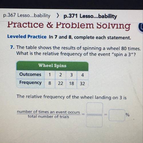 7. The table shows the results of spinning a wheel 80 times. What is the relative frequency of the e
