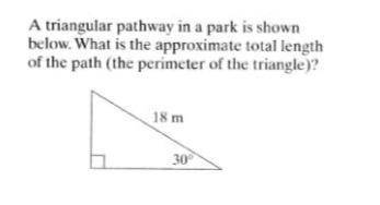 A triangular pathway in a park is shown below. what is the approximate total length of the path?