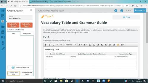 PLEASE ANSWER ASAP NEED HELP Vocabulary Table and Grammar Guide Update the vocabulary table and gram