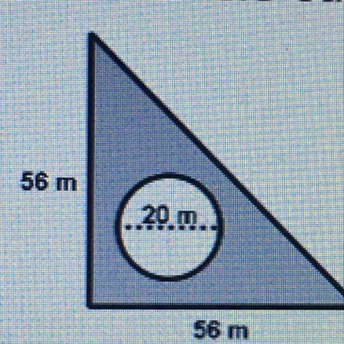 Find the approximate area of the shaded region below, consisting of a right triangle with a circle o