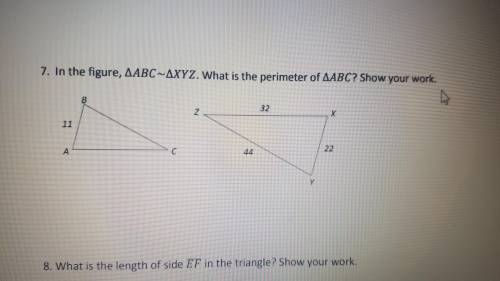 In the figure, ∆ABC~∆XYZ. What is the perimeter of ∆ABC? Show your work.