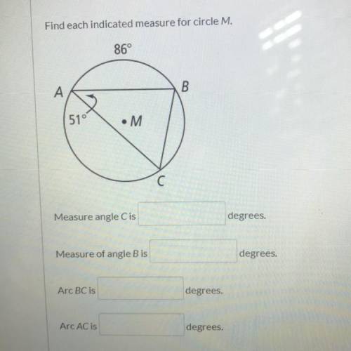 Find each indicated measure for circle m . please please help out .