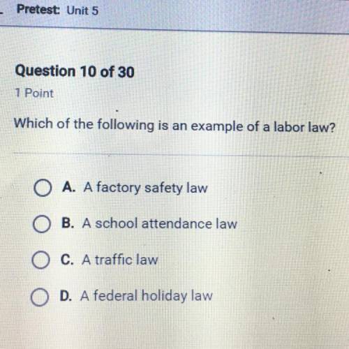Which of the following is an example of a labor law?