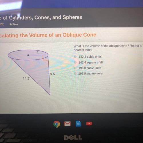 What is the volume of the oblique cone? round to the nearest 10th