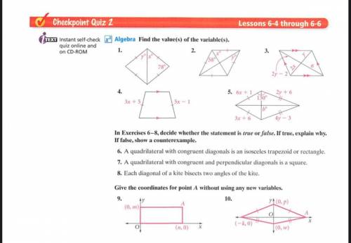 Find the value(s) of the variable(s). Checkpoint Quiz 2