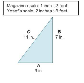 Yosef saw a garden in a magazine that has a scale of 1 inch to 2 feet. He has less space, so his sca