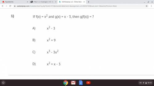 If f(x) = x2 and g(x) = x - 3, then g(f(x)) = ?