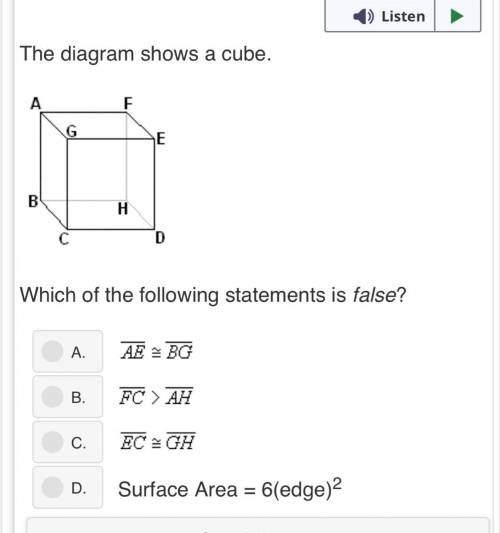 The diagram shows a cube which of the following statements is false