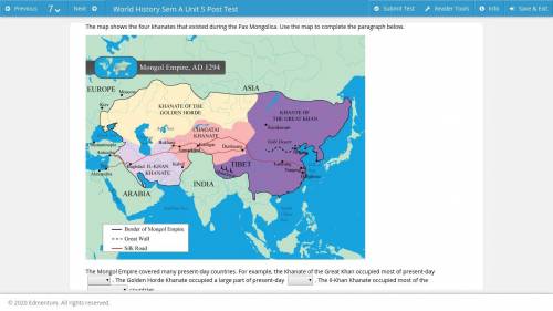 The map shows the four khanates that existed during the Pax Mongolica. Use the map to complete the p