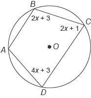 Quadrilateral ABCD  is inscribed in circle O.  What is  m∠C  ? Enter your answer in the box. ° A