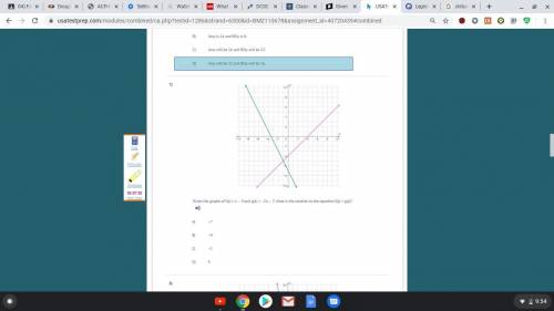Given the graphs of f(x) = x – 4 and g(x) = –2x – 7, what is the solution to the equation f(x) = g(x