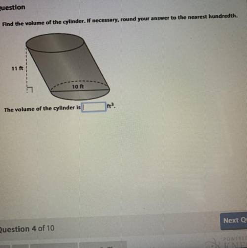 FIND THE VOLUME OF THE CYLINDER