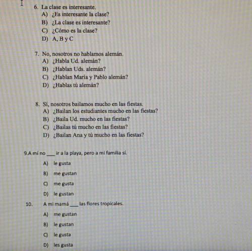 I really need help with this spanish homework! this is a (Spanish 1 in college) class