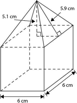 The diagram belows shows a pyramid glued to the top of a cube. Given that the slant height of the py
