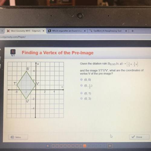 Given the dilation rule Do.1/3 (x, y) and the image STUV, what are the coordinates of vertex V of th