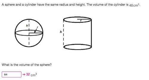 A sphere and a cylinder have the same radius and height. The volume of the cylinder is 48 centimeter