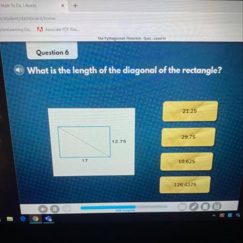 What is the length of the diagonal of the recrangle? 12.75  17