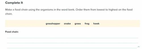 Make a food chain using the organisms in the word bank. Order them from lowest to highest on the cha