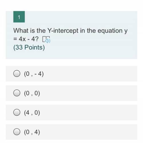 What is the Y-intercept in the equation y= 4x -4?