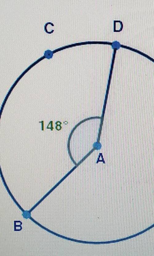 In circle A shown below, the measure of ZBAD is 148°:If mBC is 96°, what is m CD?96°22°52°148°