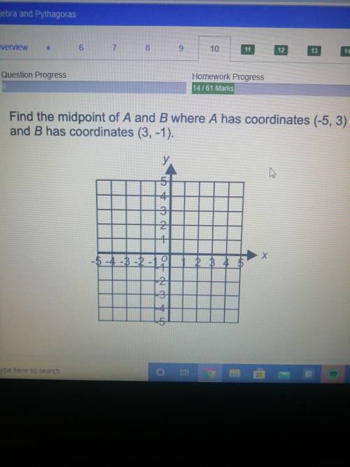 Find the midpoint of A and B where A has coordinates (-5,3) and B has coordinates (3,-1).