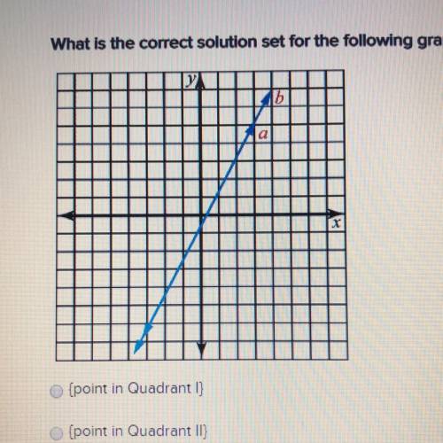 Help please!! What is the correct solution set for the following graph? {point in Quadrant 1} {point
