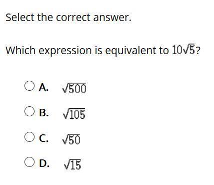 Which expression is equivalent to 10\sqrt(5)?