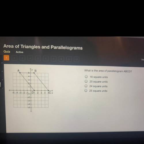 What is the area of parallelogram ABCD? 16 square units 20 square units 24 square units 25 square un