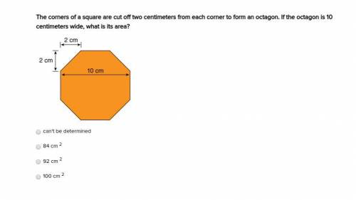 The corners of a square are cut off two centimeters from each corner to form an octagon. If the octa