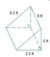 What is the surface area of the triangular prism? A triangular prism. The rectangular sides are 8 fe