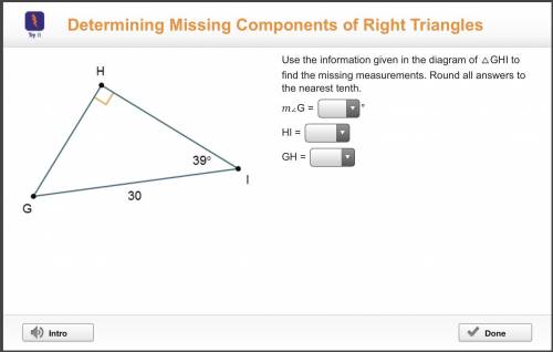 Use the information given in the diagram of TriangleGHI to find the missing measurements. Round all