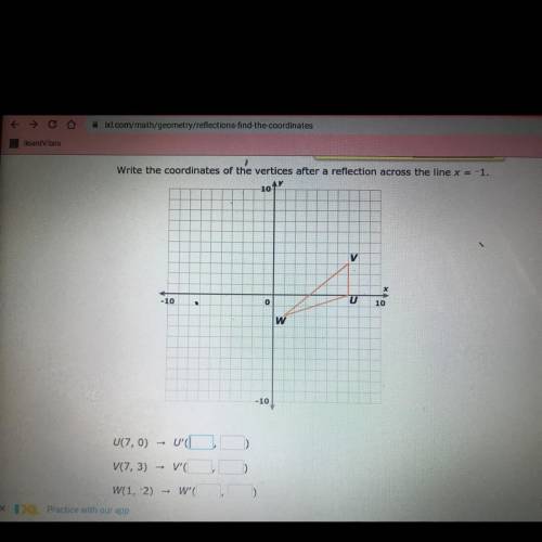 Write the coordinates of the vertices after a reflection across the line x= -1