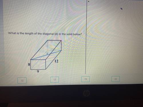 What is the length of the diagonal (d) in the solid below?