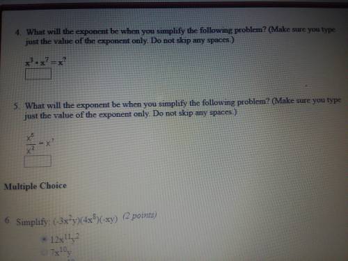 15 POINTS PLEASE HELP  4. What will the exponent be when you simplify the following problem SEE PICT