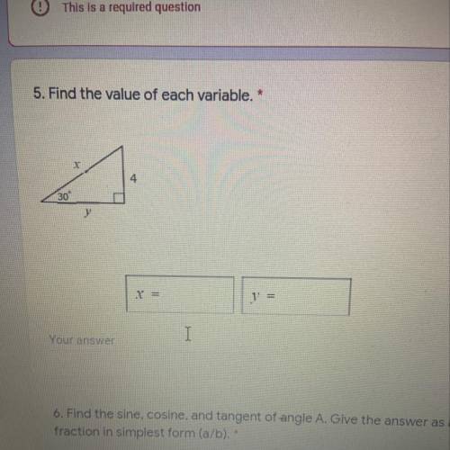 5. Find the value of each variable. *