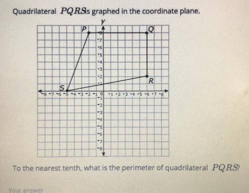 Quadrilateral PQRSis graphed in the coordinate plane. To the nearest tenth, what is the perimeter of