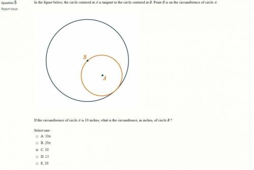 In the figure below, the circle centered at A is tangent to the circle centered at B. Point B is on