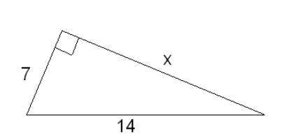 Find x in the right triangle. A) 63 B) 175 C) 147 D) 324