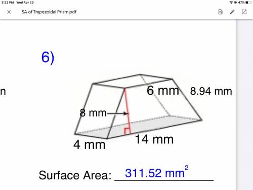 I need help with surface area of trapezoidal prism I know the answer I just need help showing my wor
