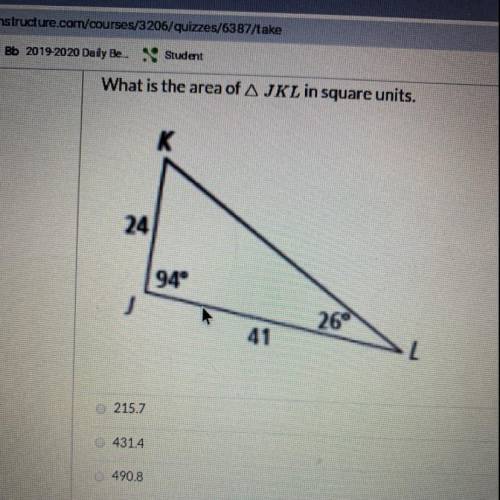 What is the area of jkl in square units