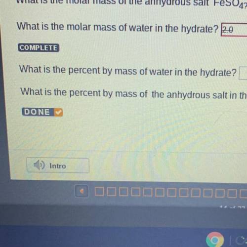 What is the molar mass of water in the hydrate ?
