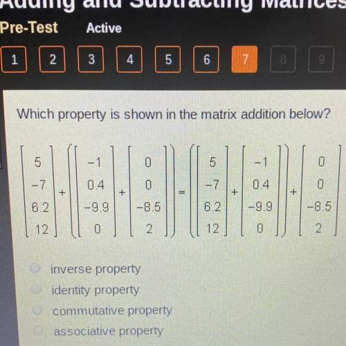 Which property is shown in the matrix addition below?