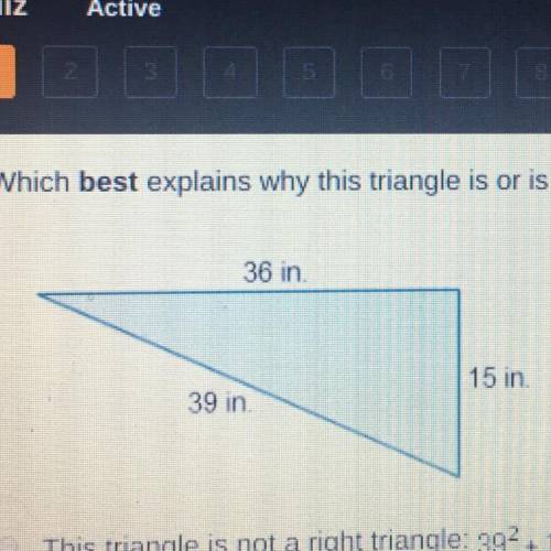 Which best explains why this triangle is or is not a right triangle?
