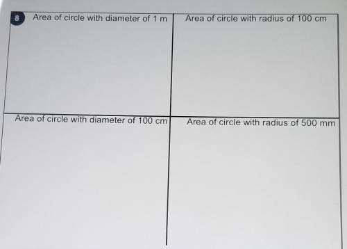 Area of circle with diameter of 1 m?Area of circle with radius of 100cm? Area of circle with diamete