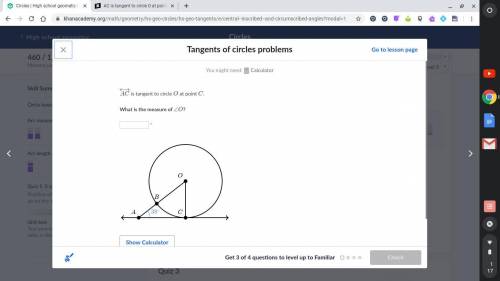 AC is tangent to circle O at point C. What is the measure of angle O?