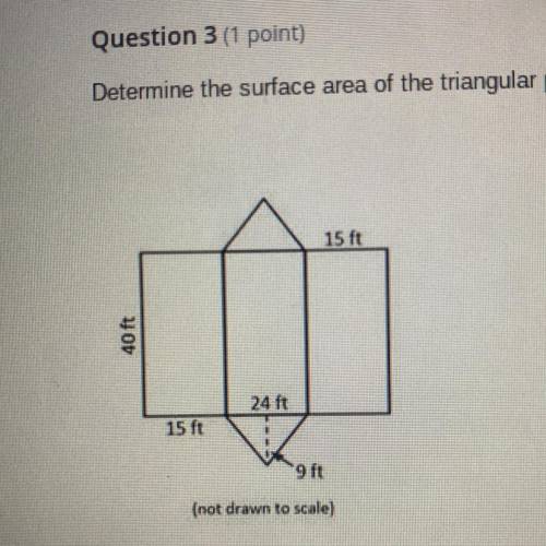 Determine the surface area of the triangular prism below A. 2,001 B. 2,376 C. 2,592 D. 4,320