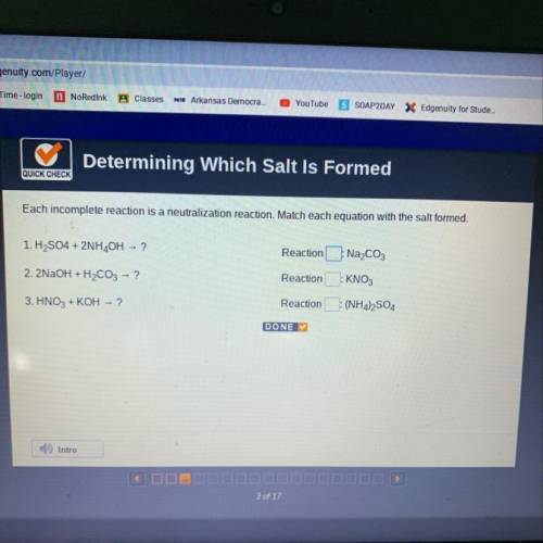 Each incomplete reaction is a neutralization reaction. Match each question with the salt formed