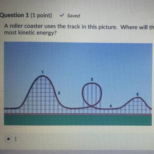 A roller coaster uses the track in this picture. Where will the roller coaster have the most kinetic