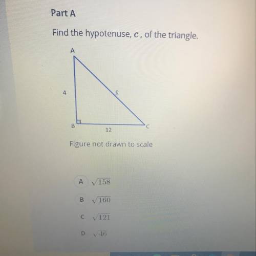 Find the hypotenuse,c, of the triangle!